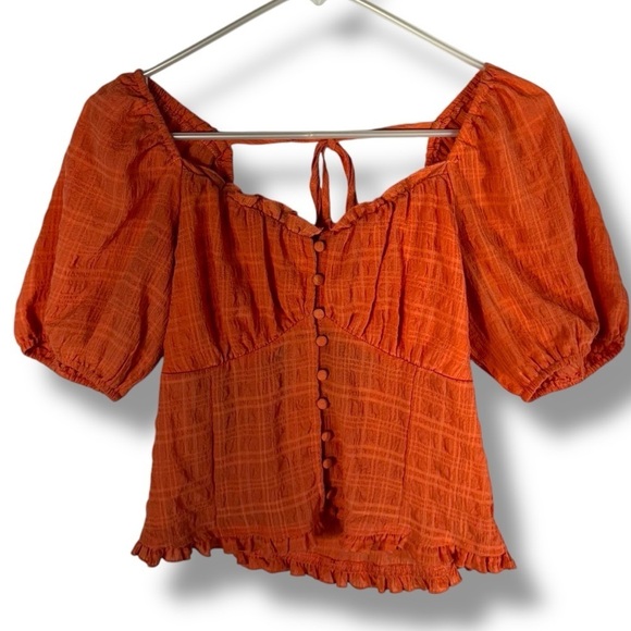 Dizzy Lizzy Sweetheart Button Up Tie Back Corset Top, Tangerine, Size Medium - Picture 1 of 10